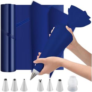 Jexnovashop-Lot De 50 Poche &Agrave; Douille Jetables 51.5cm Grandes Poches Douilles &Agrave; P&acirc;tisserie + 6 Douille Patisserie En Acier Inoxydable + 1 Convertisseur Pour D&eacute;coration De Biscuits G&acirc;teaux Cupcakes - Neuf