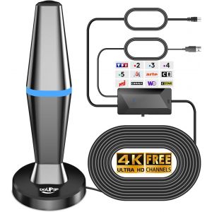 MEVRONISSHOP-Antenne TV Int&eacute;rieure Puissante TNT HD, 2025 Le Plus r&eacute;cent Antenne TV Int&eacute;rieur avec Amplificateur de Signal &agrave; Gain &Eacute;lev&eacute;, R&eacute;ception Longue Port&eacute;e &agrave; 360&deg; avec Base Magn&eacute;tique - Neuf