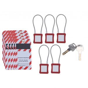 Cadenas de verrouillage electrique en acier inoxydable resistant aux chocs avec cle pour verrouillage, 5 cadenas a cable et 20 etiquettes - Neuf