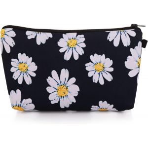 KALANKA-Petite trousse à maquillage en toile avec fermeture éclair - Organiseur de produits de toilette - Accessoire de voyage pour adolescentes, Black Sunflower, 21.5 x 14.5 x 1.5 cm, Organiseur de - Neuf
