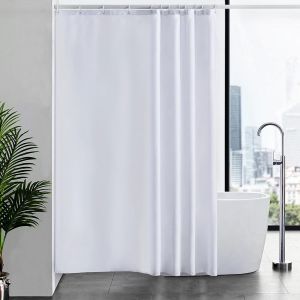 Rideau de Douche Tissu Anti Moisissure Lavable en Machine Textile Blanc Imperm&eacute;able Rideaux de Bain Long pour Baignoire ou Salle de Bain avec 12 Anneaux 180x220cm. - Neuf