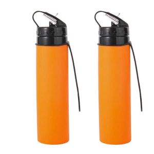 Bouteille D'eau Pliable En Silicone Orange De 600 Ml Pour V&eacute;lo - Neuf