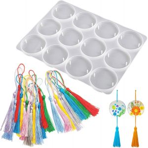 Jexnovashop-Moules Ronds En Silicone Avec Trous,Moule Resine Epoxy Bijoux,Cl&eacute;s En Silicone Moule Rond Porte,Moule De Coul&eacute;e De Bijoux Porte-Cl&eacute;s Avec Trous,Pour Bricolage, Artisanat (B) - Neuf