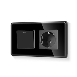 Schuko Interrupteur rond 1 compartiment 1 voie encastr&eacute; Panneau en verre Interrupteur marche/arr&ecirc;t avec prise simple Noir 110-250 V 157 mm - Neuf