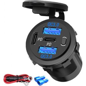 Eryi-Sortie Usb 4 Ports 12 V Avec Interrupteur On Off Dual Usb Pd Fast Charging Socket Pour Voiture, Bus, Véhicule Et Bateau[1712] - Neuf