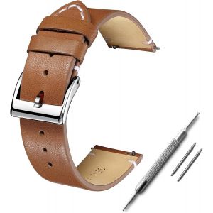 Kal-Bracelet De Montre En Cuir 20 Mm, Bracelet En Cuir Souple, Marron À Libération Rapide Pour Montres, Bracelet De Rechange Vintage, 20mm - Neuf