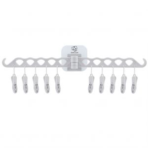 Hjlian Cintre Pliable A 10 Clips, Support Mural Pour Chaussettes, Sechage De Voyage (Gris) - Neuf