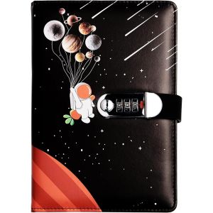Journal En Cuir Pu Écriture Carnet(Univers Planète), A5 Journal Intime Enfant, Cahier Journal Bloc-Notese Pour Bureau Scolaires Étudiant Papeterie Cadeau D'anniversaire, 210x145mm - Neuf