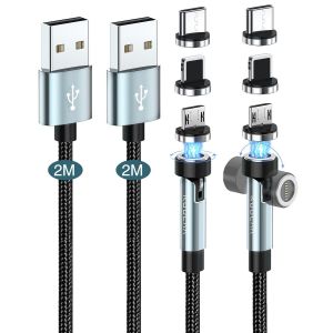 Chargeur Magn&eacute;tique Usb C,[2m+2m] Transfert De Donn&eacute;es Charge Rapide 3a C&acirc;ble Aimant&eacute;,Nylon 9pin Cable Magnetique Type C Pour Samsung Galaxy S10/S9/S8,Huawei P20,Honor,Lg(Cyan M&eacute;tallique) - Neuf