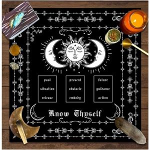 Sjzg-Nappe De Tarot Cartes De Tarot Nappe Lune Phases Fleurs Couverture Autel Spirituel Autel Tarot Tissu Sorcellerie Astrologie Nappe Carr&eacute;e Tapisserie Nappe C&eacute;leste Style 12 49 X 49 Cm - Neuf