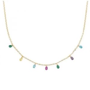 Collier - Bijoux - Pampilles De Cristal - Plaqu&eacute; Or 18 Carats - Multicolore - 45 Cm - Neuf