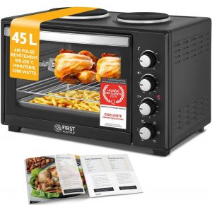 NouvelHorizonstore-Mini-Four avec plaques de cuisson 45L 3200 W - Four &agrave; pizza jusqu'&agrave; 230&deg;C & rev&ecirc;tement antiadh&eacute;sif - Multifonction avec 4 hauteurs d'insertion & accessoires de haute qualit&eacute; - Neuf