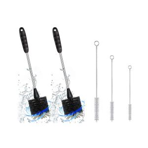 Ensemble de 5 brosses de nettoyage pour bouteilles et pailles avec long manche en acier inoxydable - Neuf