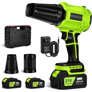 MEVRONISSHOP-Souffleur sans Fil avec 2&times; Batteries 4000 mAh, 800000 TR/Min, Vitesse d&iquest;air 65 m/s, Souffleur &agrave; Feuilles sans Fil avec Bo&icirc;te &agrave; Outils, Id&eacute;al pour Feuilles, poussi&egrave;res & Neige, Vert Fluor - Neuf