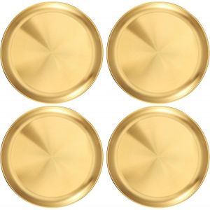 Checarzhn--No1-Lot De 2 Assiettes Décoratives Dorées - Plateau Rond En Acier Inoxydable - Plateau Doré - Plat De Service - Assiette De Service Dorée - Plateau De Service Rond Pour La Maison, La Cuisi - Neuf
