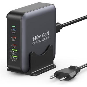 Thef-140w Chargeur Usb C Rapide, 65w Gan D'alimentation Usb C Pd 3.1 Compatible Avec Macbook Pro/Air, Dell Xps, Ipad Pro/Air, Surface Book, Chromebook, Pixelbook, Matebook, Samsung Galaxy 24, Iphone - Neuf
