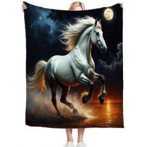 Couvertures de lit 150-220x240 cm Cheval Blanc Enfant, élégante Couverture Imprimée pour Lit, Super Chaude Mulli - Neuf