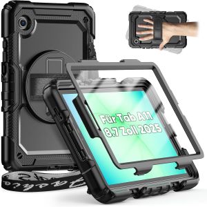 KALANKA-Timecity - &Eacute;tui de protection pour Samsung Galaxy Tab A11/A9 8,7 pouces 2025/2023 - &Eacute;tui r&eacute;sistant aux chocs avec protection d'&eacute;cran, support/dragonne rotatif &agrave; 360&deg;, sangle d'&eacute;paule, avec po - Neuf