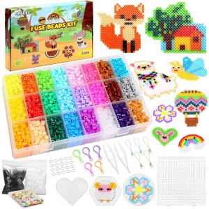 KALANKA-7300 Perles a Repasser,24 Couleurs Perles De 5mm Perle à Repasser, Avec plaques De Per les à Repasser,conception DIY de bijoux,pour Anniversaire Noël Cadeau Enfants - Neuf