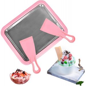 KALANKA-Machine à Crème Glacée, Plaque à Glace Roulée avec 2 Spatules, Ice Roll Plaqueen, Machine à Yaourt Glacée, DIY Ice Cream Rolls Maker pour Glaces, Sorbets, Yaourts Glacés (Rose) - Neuf