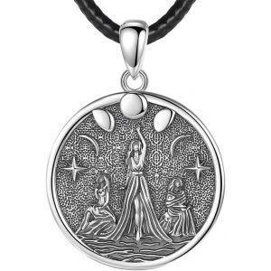 Kal-Collier Triple Lune,Collier Triple Déesse De La Lune Pendentif,En Alliage De Zinc,Pagan Wiccan Déesse Magique Hécate Lilith Amulette De Protection Bijoux Pour Femmes Hommes - Neuf