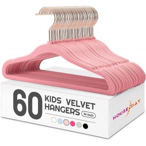 KGABERY-Houseday Cintre En Velours Pour Enfant Lot 60,Ceintre Enfant Antidérapants Avec Crochets En Rose Or Pour Jupe Chemise Pantalon Robe Vêtements,35Cm,Rose Clair - Neuf