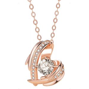 Kal-Collier Pendentif Argent 925, Colier Danseuse Ballerine Argent Avec Zircon Femme Fille, Colier Coeur Aile, Collier Dansant Bijoux Cadeau Pour Fille, Cadeau De Saint Valentin Noël (Argent/Or) - Neuf