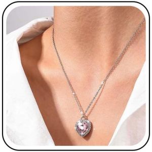 Kal-Collier Coeur Cristal Vintage Cha&icirc;ne Collier Pendentif Coeur Argent Zircone Cubique Collier Coeur Amour Collier Ras De Cou Coeur Cz Bijoux Pour Femmes - Neuf