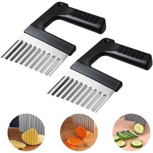 Lot De 2 Coupe-Pommes De Terre Ondul&eacute;s, Coupe-L&eacute;gumes En Acier Inoxydable, Couteau &Agrave; Lame Ondul&eacute;e Pour Frites, Pommes De Terre, L&eacute;gumes, Fruits Et Gaufres - Neuf