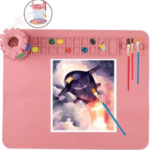 Ayuhr-Tapis De Bricolage En Silicone, Palette De Peinture Pour Moulage En Résine, Feuille D'artisanat Antiadhésive Avec Tasse D'eau De Nettoyage Amovible Pour Peinture, Argile, Art, Projets De - Neuf