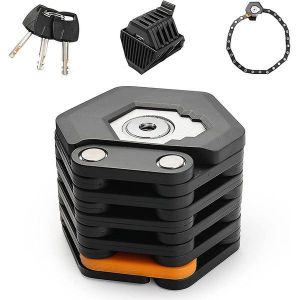 Antivol De Vélo Compact Et Pliable En Alliage D'aluminium - Chaîne Durable Et Portable Avec 3 Clés, Revêtement Imperméable, Idéal Pour Les Vélos Et Plus Encore - Neuf