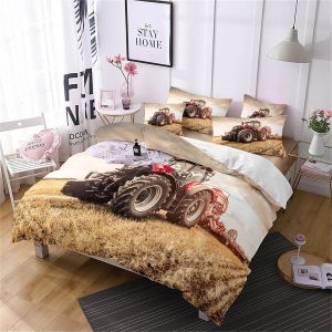 Tzf-Housse De Couette Tracteur,Parure De Lit 1 Personne,Housse De Couette Enfant,Doux Et Confortable,Housse Couette 140x200cm Avec 1 Taie D'oreiller 65x65cm,Tracteur#A10 - Neuf