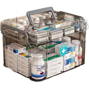 JEXNOVASHOP-Bo&icirc;te &agrave; M&eacute;dicaments,Boite Rangement Medicament 2 Couches, bo&icirc;te &agrave; Pharmacie en Plastique Transparent Visible avec poign&eacute;es,Rangement de la bo&icirc;te &agrave; m&eacute;dicaments &agrave; la Maison - Neuf