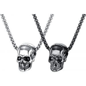 Kgabery-Set De 2 Squelettes Collier Goth Punk Rock Hip Hop Pendentif Collier Charme Cool Pendentif Hommes Collier-Noir-Argent - Neuf