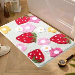 KAL-Tapis De Bain Vert Fraise: Tapis Antidérapant En Microfibre Douce, Tapis Absorbant, Pour Douche Baignoire Toilette (45 X 65 Cm) - Neuf