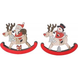 Ornement de no&euml;l Cheval &agrave; Bascule Souvenir de No&euml;l en Bois de Table, D&eacute;coration de No&euml;l, centre de Table Pour la Maison Chemin&eacute;e Manteau de chemin&eacute;e(2Pcs) - Neuf