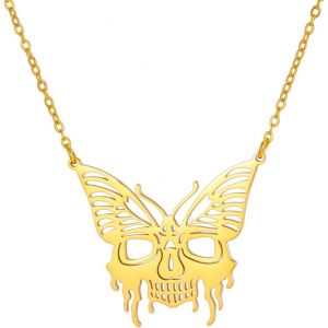 Kal-Collier De Papillon Face De Fant&ocirc;me En Acier Inoxydable Collier Horreur Halloween T&ecirc;te De Squelette Sombre Papillon Bijoux Pour Femmes Hommes - Neuf