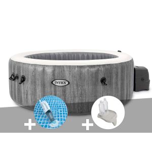 Kit spa gonflable Intex PureSpa Baltik rond Bulles 4 places + Aspirateur + Porte-verre - Neuf