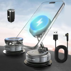 LORANKA-Chargeur sans fil magn&eacute;tique Maglock 15 W, support de t&eacute;l&eacute;phone portable, support de t&eacute;l&eacute;phone portable, ventouse super puissante et magn&eacute;tique, r&eacute;glable et pliable &agrave; 360 degr&eacute;s rotatif &agrave; 360 - Neuf