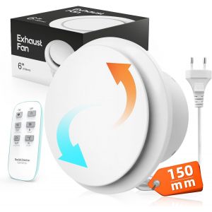 MEVRONISSHOP-Extracteur d'Air 150 mm R&eacute;versible, 6 Vitesses Ventilation, T&eacute;l&eacute;commande, Voyant Lumineux, VMC Salle de Bain avec M&eacute;moire Intelligente, IPX4, Silencieux Ventilateur Salle de Bain WC Gara - Neuf