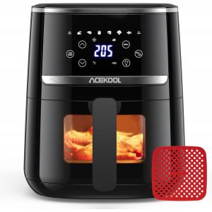 Friteuse Sans Huile 5Qt 8 Programmes, 1500W Air Fryer Friteuse Électrique Avec Pot En Silicone Recettes Panneau Tactile Led Fenêtre Visible Pour 3-5 Personnes [Classe Énergétique A+++] - Neuf