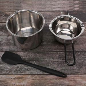 Ensemble De Pot À Double Chaudière Melting Pot En Acier Inoxydable Avec Spatule En Silicone Pour Faire Fondre Du Chocolat,Du Savon,De La Cire,De La Fabrication De Bougies - Neuf