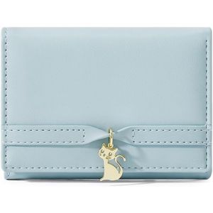 Portefeuille Petit Femme Pendentif Chat,Fenêtre Photo,5 Porte Carte De Credit Chat,Portefeuille En Cuir Pu Petite Taille Chat,Portefeuilles Et Porte-Cartes Femme Cuir Pu Chat,Bleu - Neuf