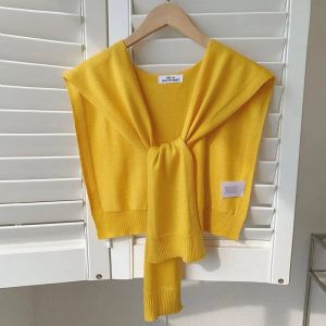 Châle Coréen Avec Faux Col Noué Pour Femme,Cache-Cou D'été,Cape Fine Tricotée,Écharpe Initiée,Climatisation-Yellow- - Neuf