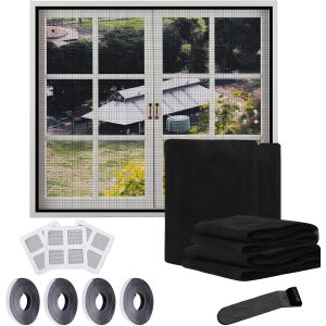 Moustiquaire Fenêtre Auto-Adhésive 4 Pièces avec Kit de Réparation-Écran Insecte Renforcé Anti-Moustiques & Mouches-Découpable Sans Perçage (130x150cm) (Noir) - Neuf