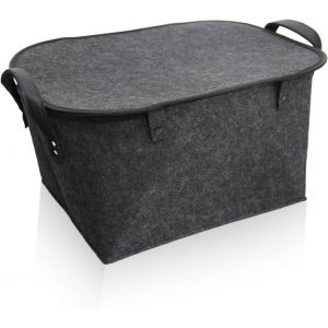Tianyi-Bo&icirc;te De Rangement En Feutre Avec Couvercle - Dimensions : 39 X 29 X 25 Cm - Panier De Rangement Pour Jouets, Livres, Magazines - Mat&eacute;riau Naturel Sans Odeur (Gris Fonc&eacute;) - Neuf