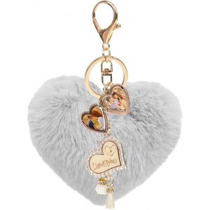 KAL-Porte-Clef Personnalisé Coeur Porte-Clé Photo Pendentif Pompon En Peluche Cristal Avec Boîte Pour Voiture Sac À Main Saint-Valentin Noël - Neuf