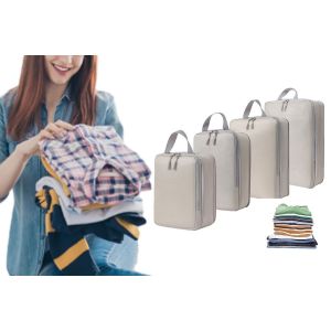 Lot de 4 cubes de rangement compressibles pour sacs de voyage - Beige - Neuf
