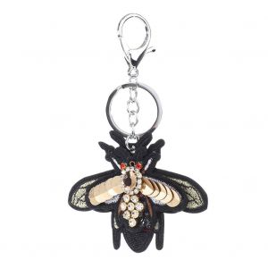 Porte-Cles En Alliage Avec Paillettes Et Abeilles (Dore) - Neuf
