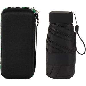 Mini Parapluie De Poche Avec 6 Baleines - Protection Solaire Uv - Avec &Eacute;tui De Voyage - Pliable - Portable - Compact - Manuel - Noir - Neuf